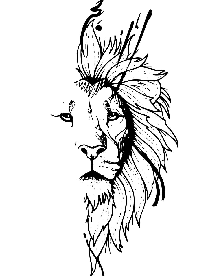 Half Lion Face Tattoo Design