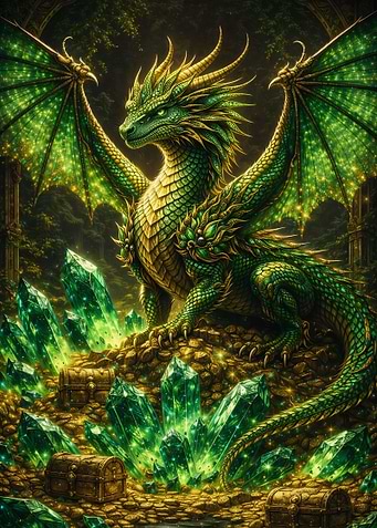 Emerald Dragon Guarding Treasure