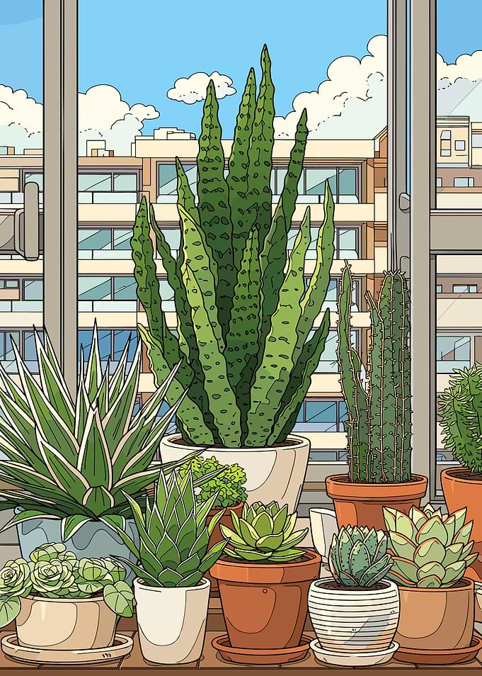 Collection of Potted Succulents and Cacti