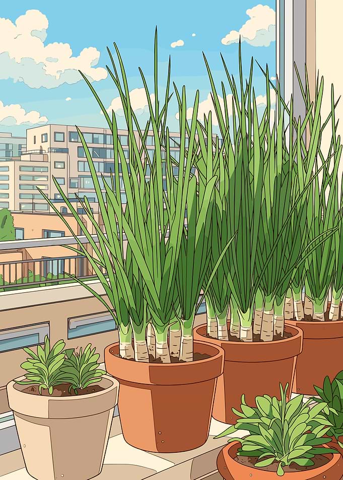 Balcony Garden with Green Onions