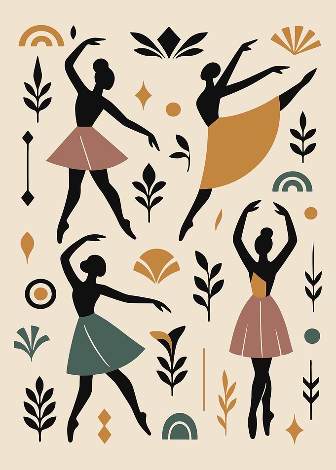 Ballet Dancers and Botanical Elements