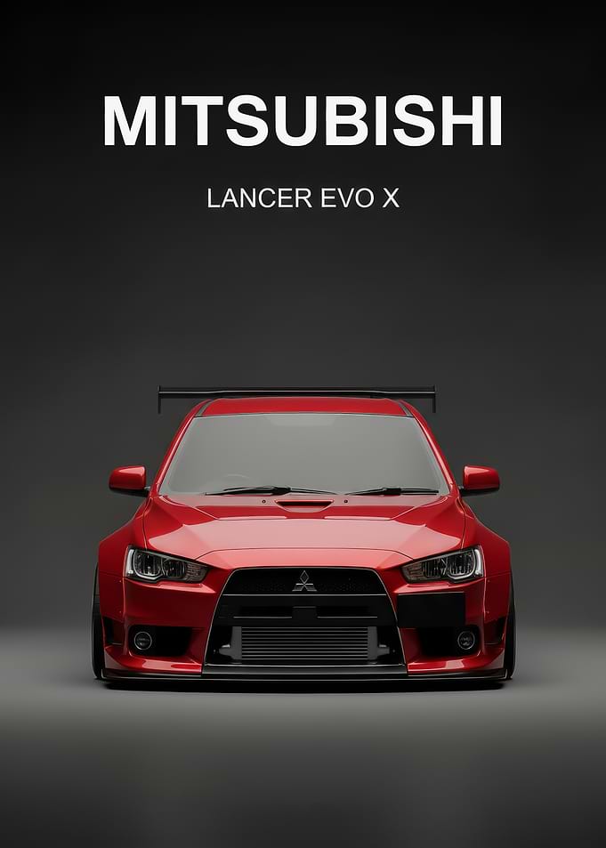 Red Mitsubishi Lancer Evo X face poster
