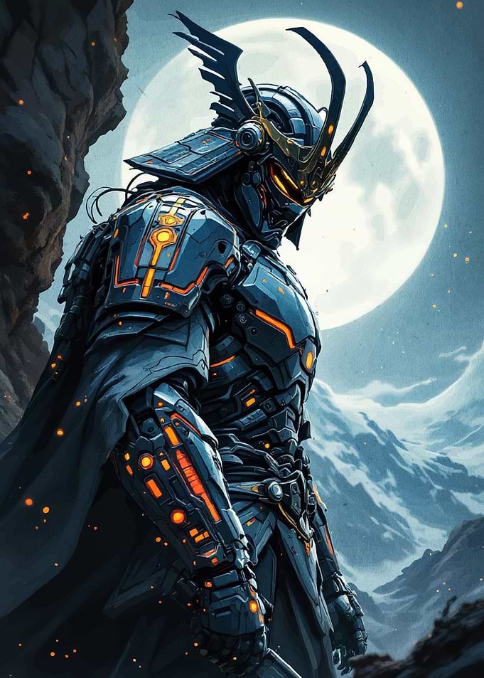 Cyberpunk Samurai Under the Moon