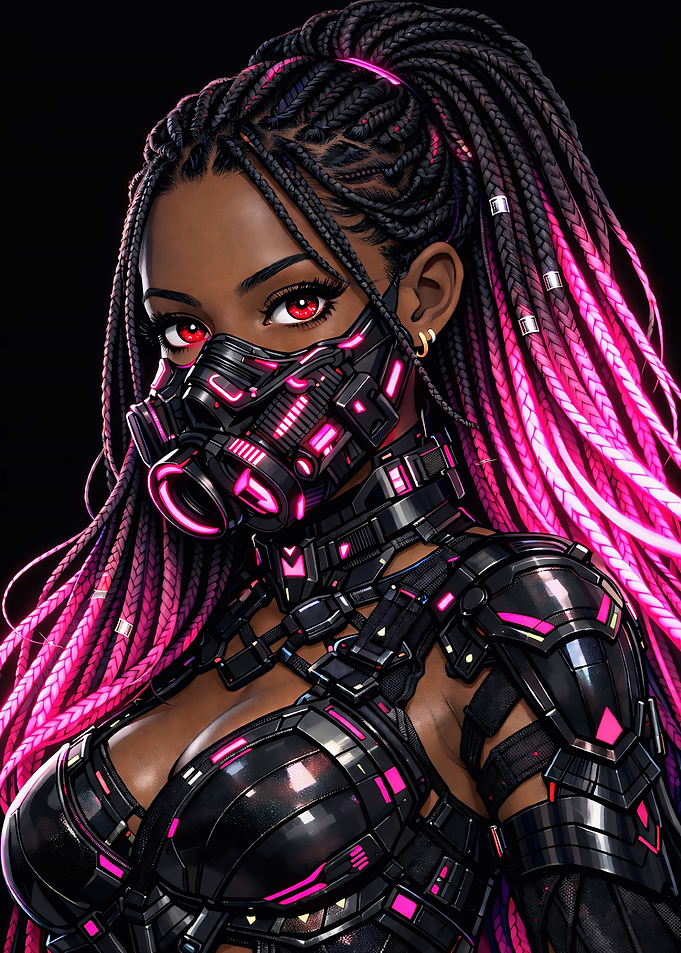 Cyberpunk Woman with Pink Braids and Mask