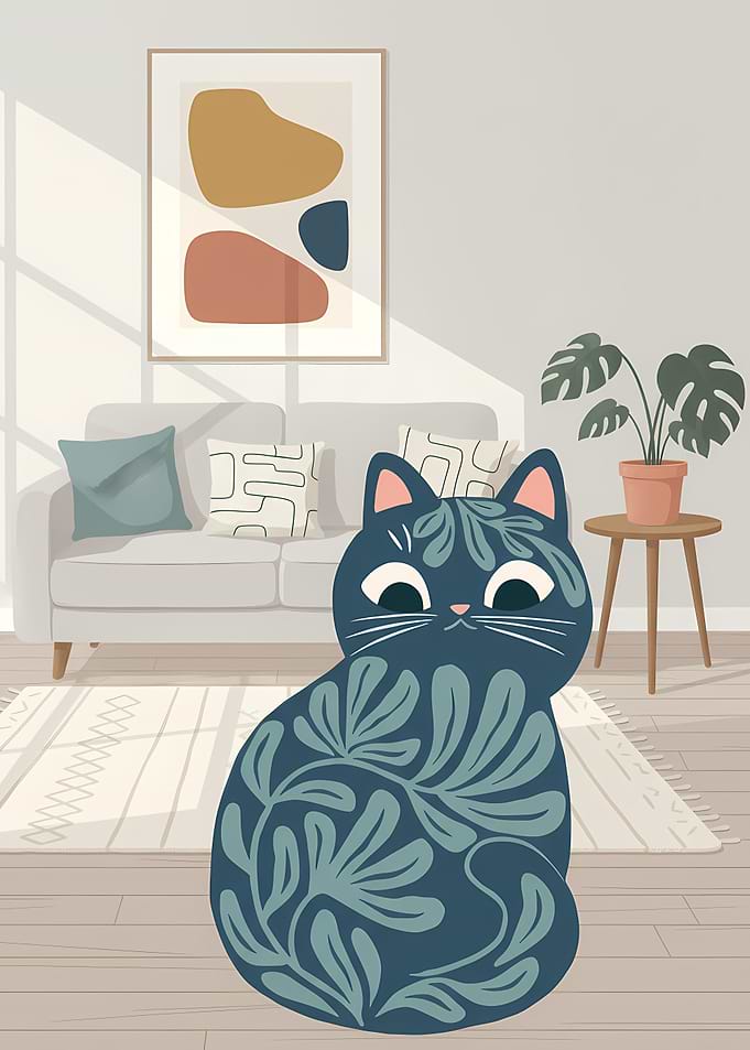 Stylized Cat in a Living Room