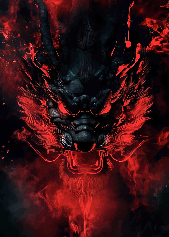 Fiery Red Dragon Head
