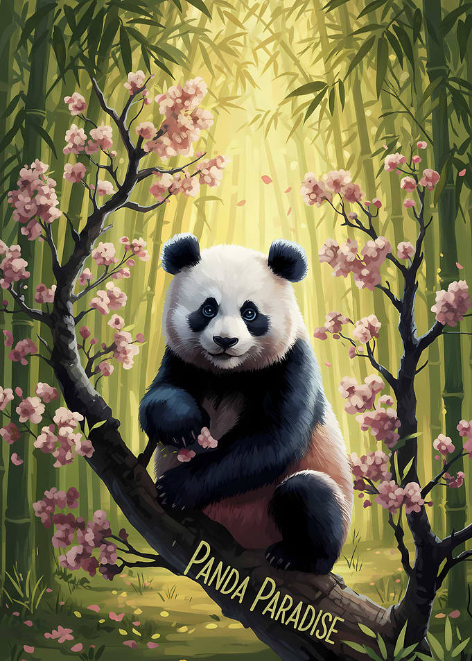 Panda in a Cherry Blossom Bamboo Forest