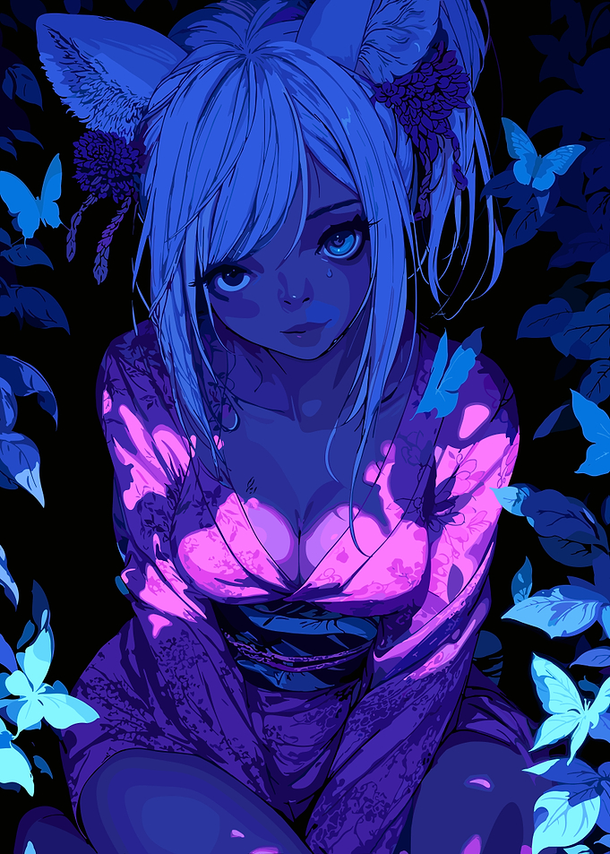 Anime Girl in Kimono with Fox Ears