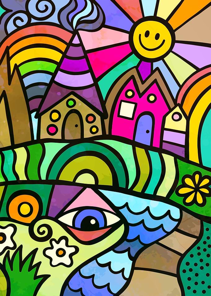 Vibrant Abstract Doodle Landscape