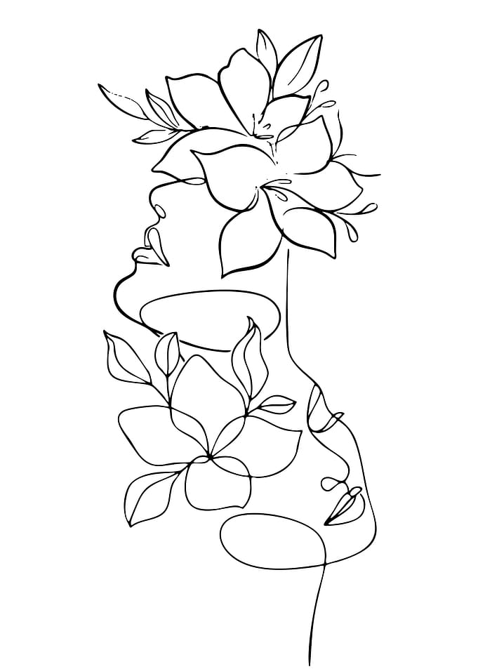 Abstract Floral Face Line Art