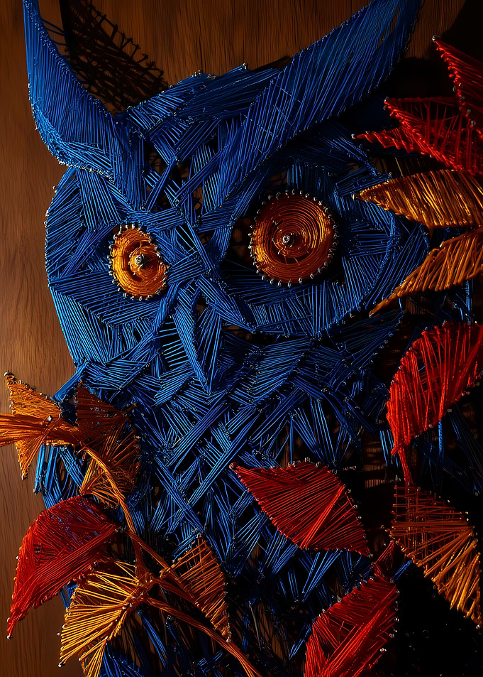 String art owl with autumn leaves