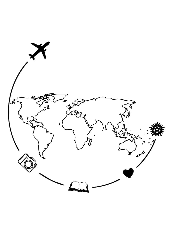 World Map Travel Icons
