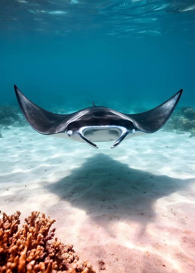 Manta Ray Swimming Over Sandy Seabed