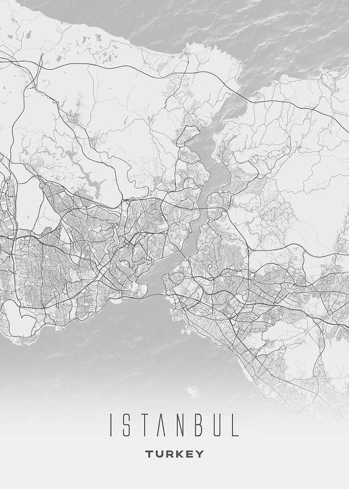 Istanbul, Turkey - Minimal City Streets Map, Modern Wall Art