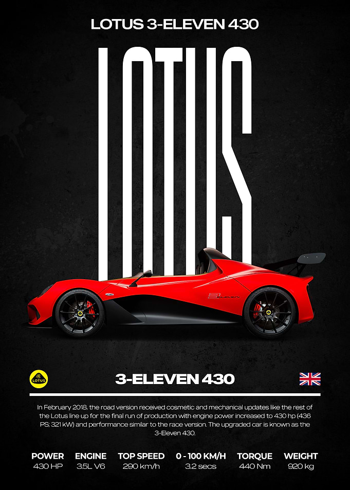 Lotus 3-Eleven 430 Car Poster