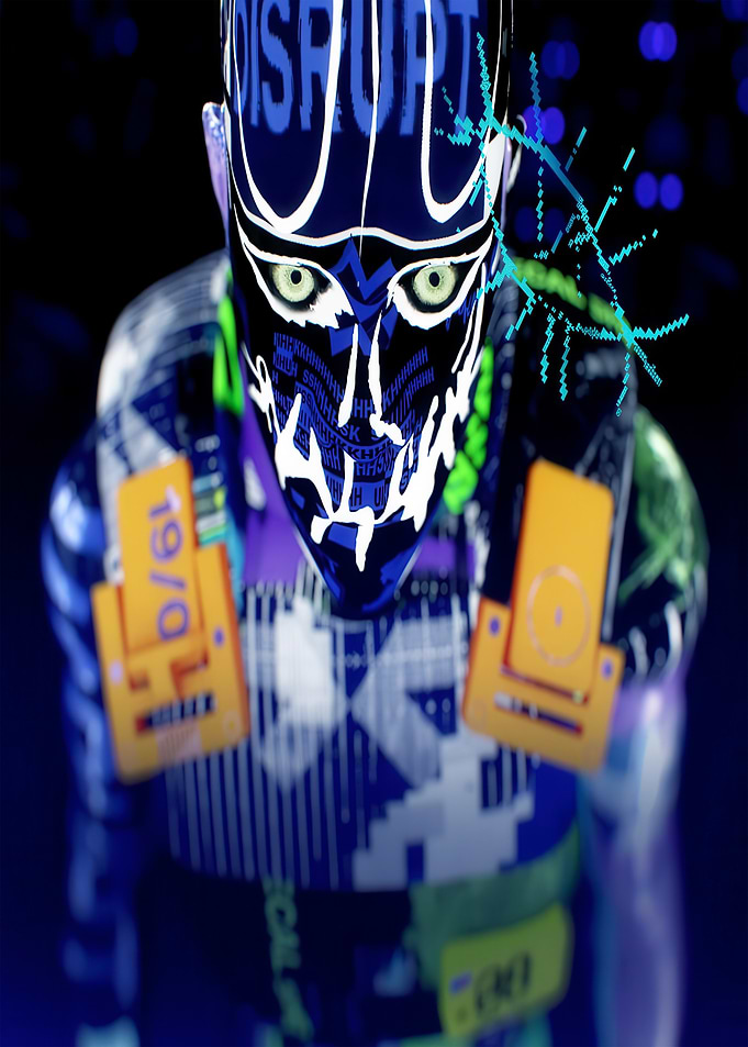 Cyberpunk character with disruptive mask