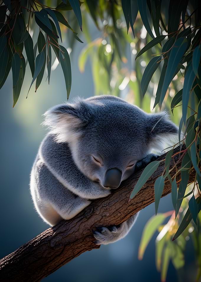 Sleeping Koala in Eucalyptus Tree