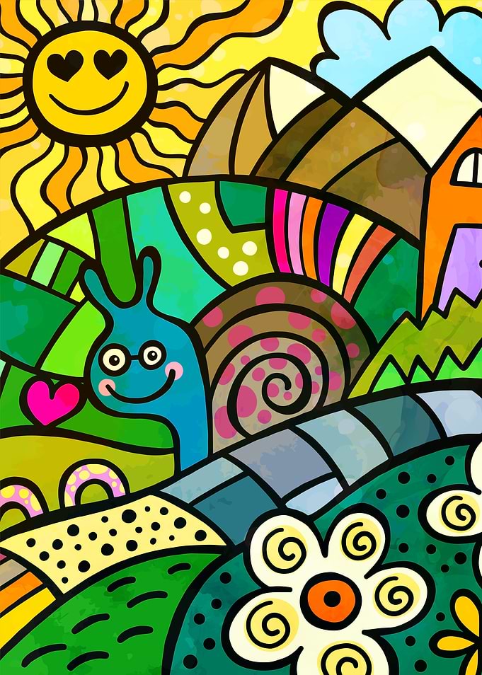 Whimsical Snail in a Colorful Landscape