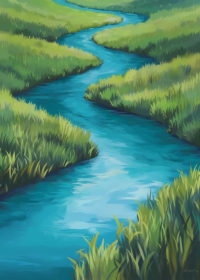 River Through Grassy Landscape