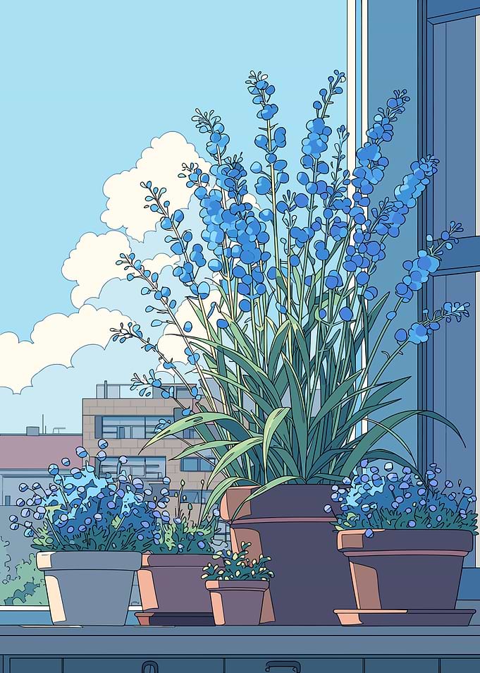Balcony Garden with Blue Flowers