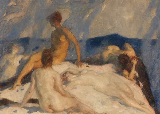 Nude figures in a dreamlike setting