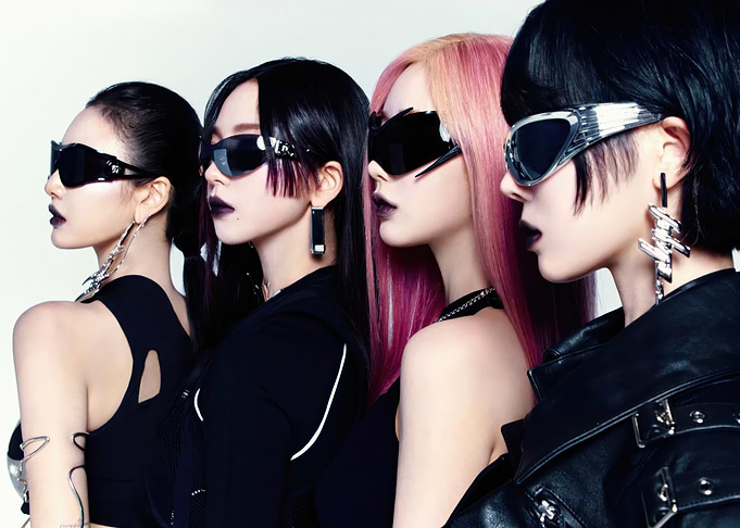 aespa Four women in futuristic sunglasses and dark outfits