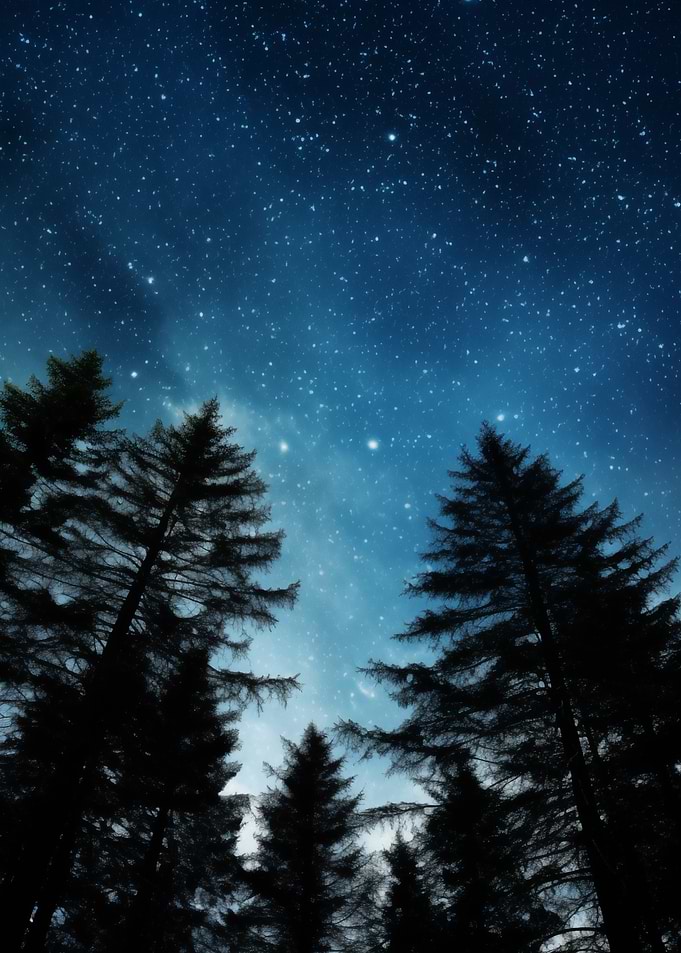 Starry Night Sky Over Forest