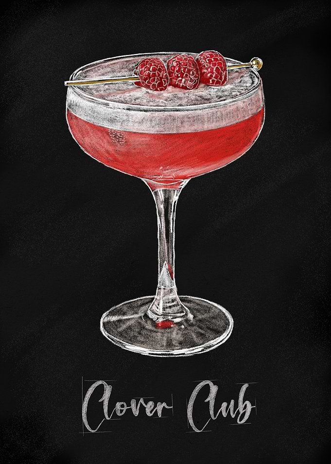 Clover Club Cocktail Illustration