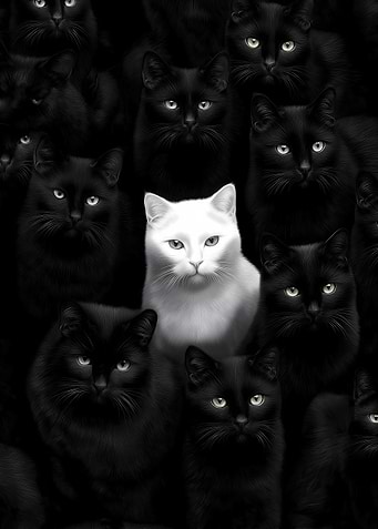 White Cat Among Black Cats