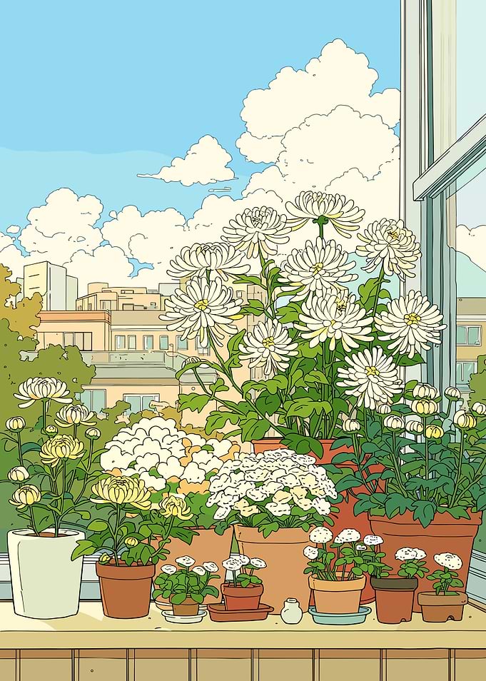 Balcony Flowers with City View