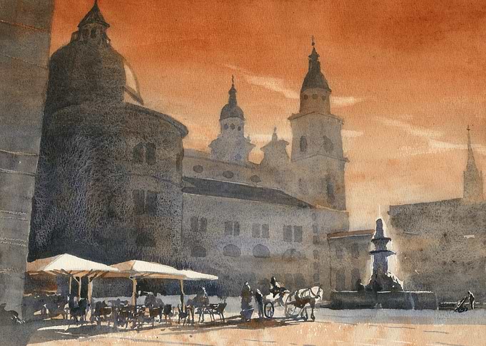 Salzburg City Square at Sunset Austria
