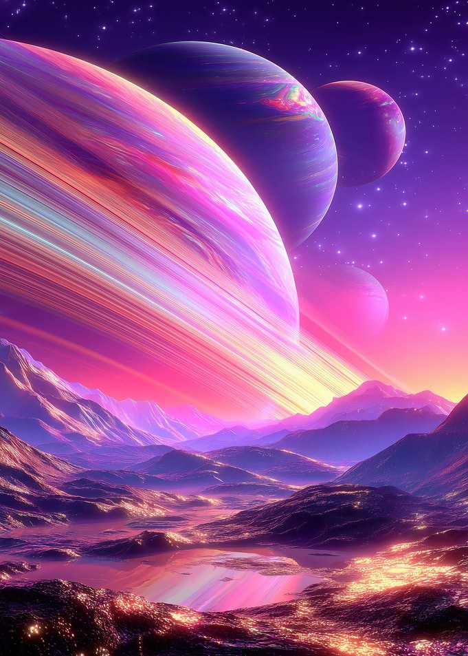 Alien Planet Landscape with Rings