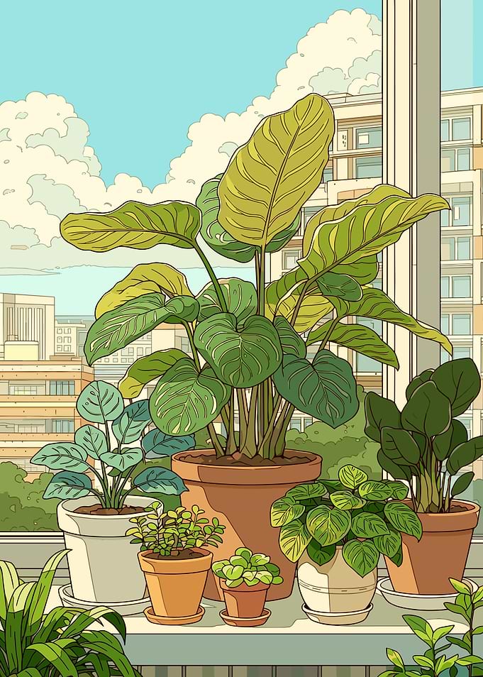 Potted plants on a windowsill