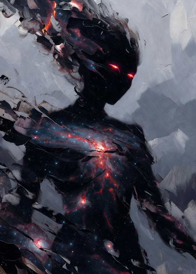 Cosmic Being with Glowing Eyes
