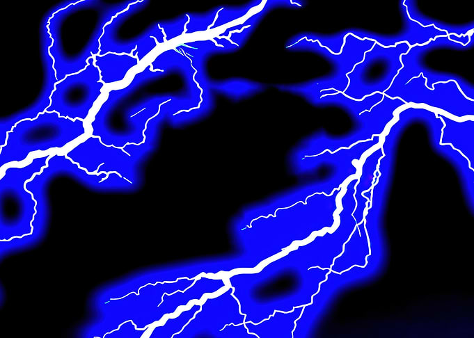 Blue Lightning Strikes on Black Background