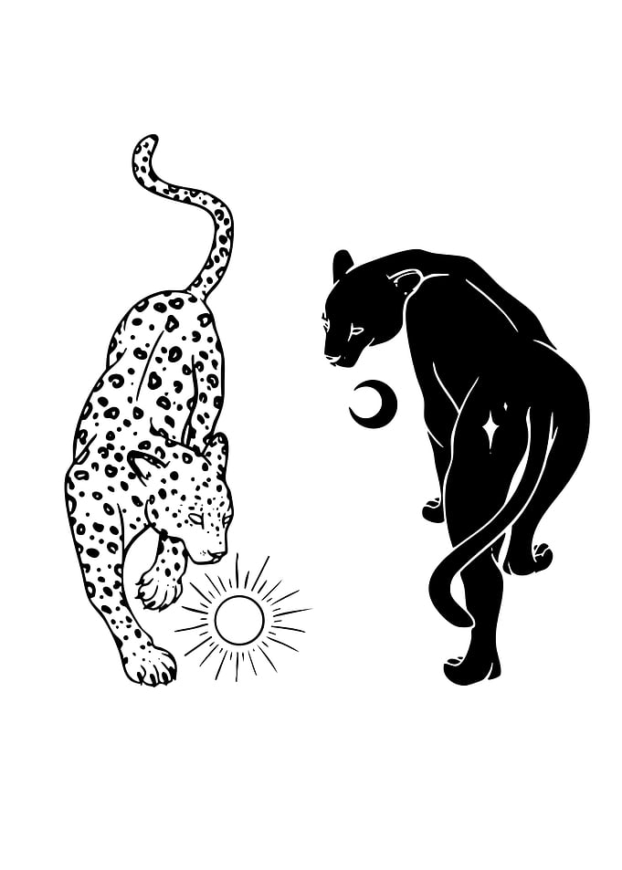 Leopard and Panther with Celestial Symbols