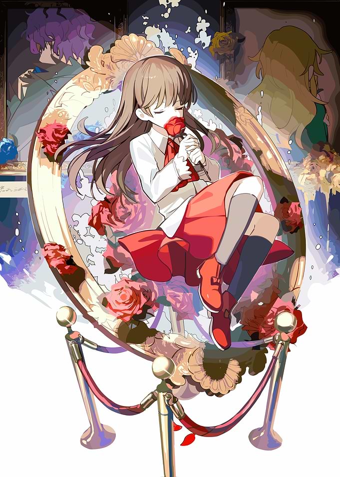 Girl with Rose in Mirror