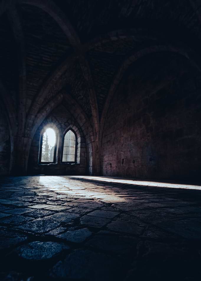 Gothic Hallway with Sunlight