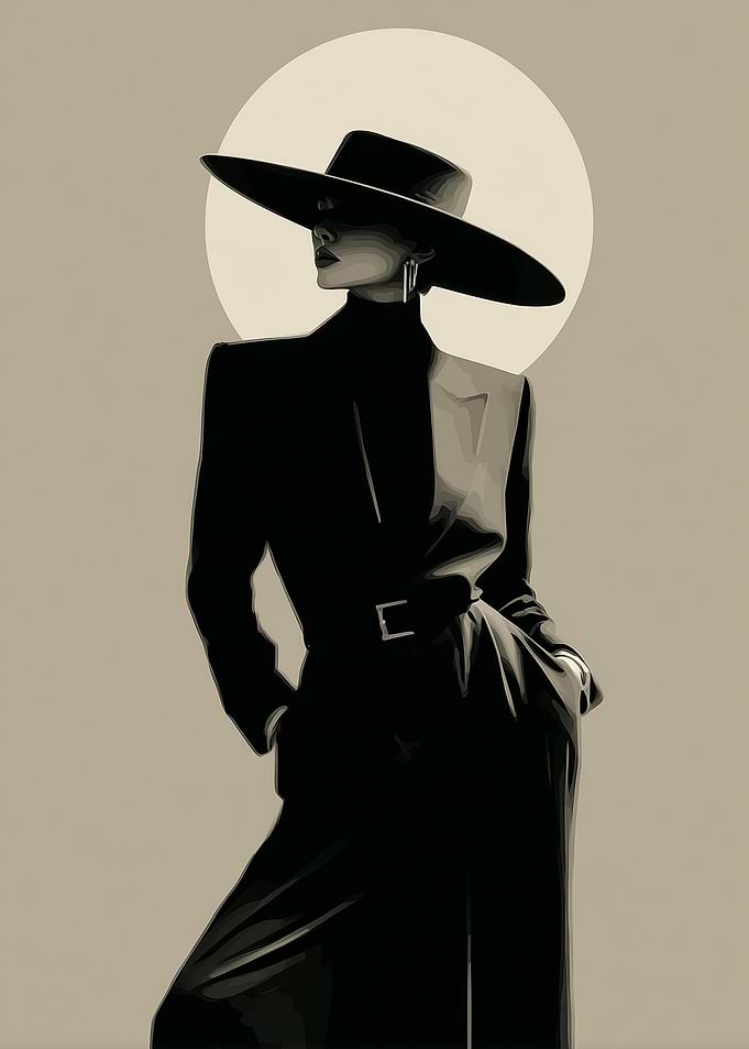 Elegant Woman in Black Hat and Suit