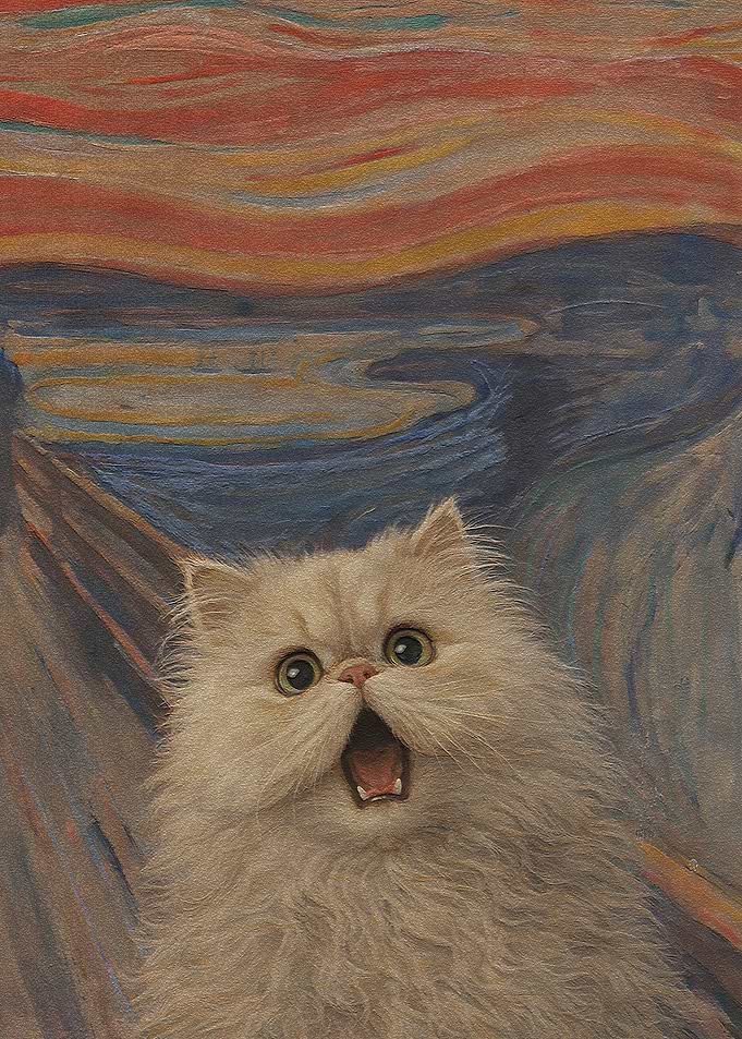 Cat Screaming in Edvard Munch Style