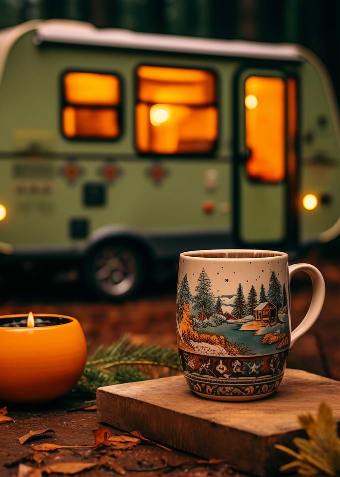Cozy Camper Scene with Mug