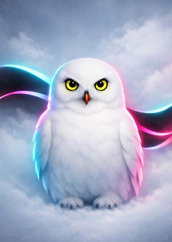 Cute Snowy Owl with Neon Lights