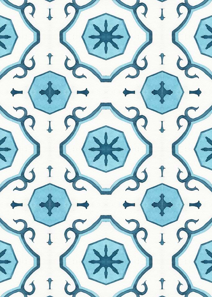Blue and White Geometric Tile Pattern