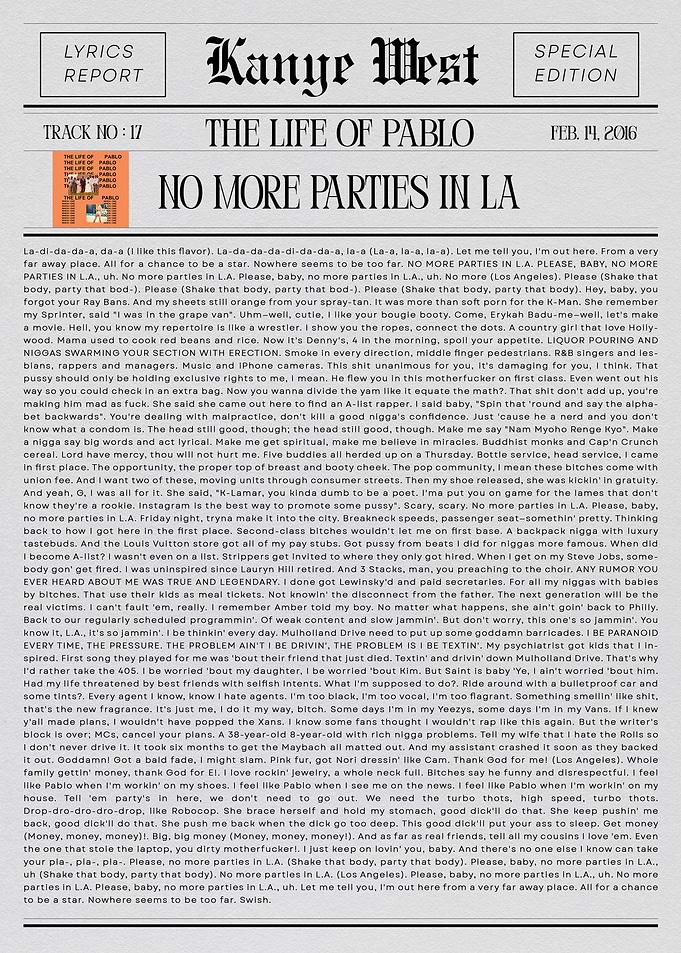 Kanye West NO MORE PARTIES IN LA