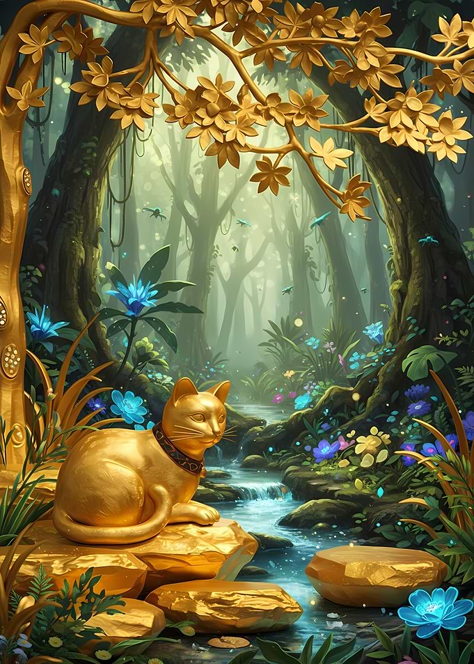 Golden Cat in Enchanted Forest