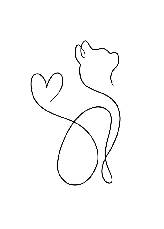 Minimalist Cat with Heart Line Art