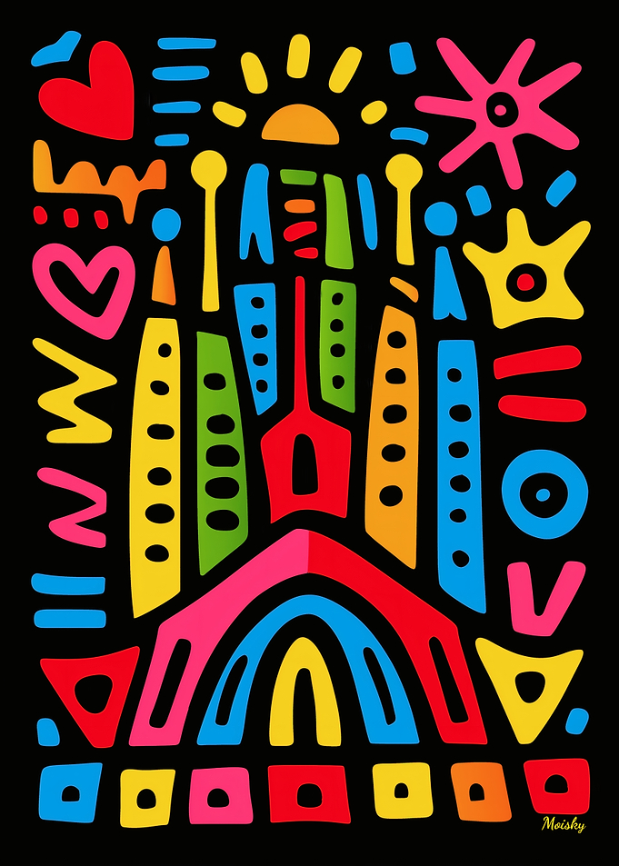 Colorful Abstract Cityscape with Symbols