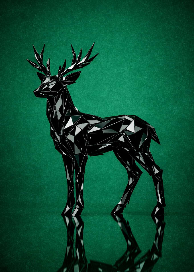 Geometric Black Deer Sculpture