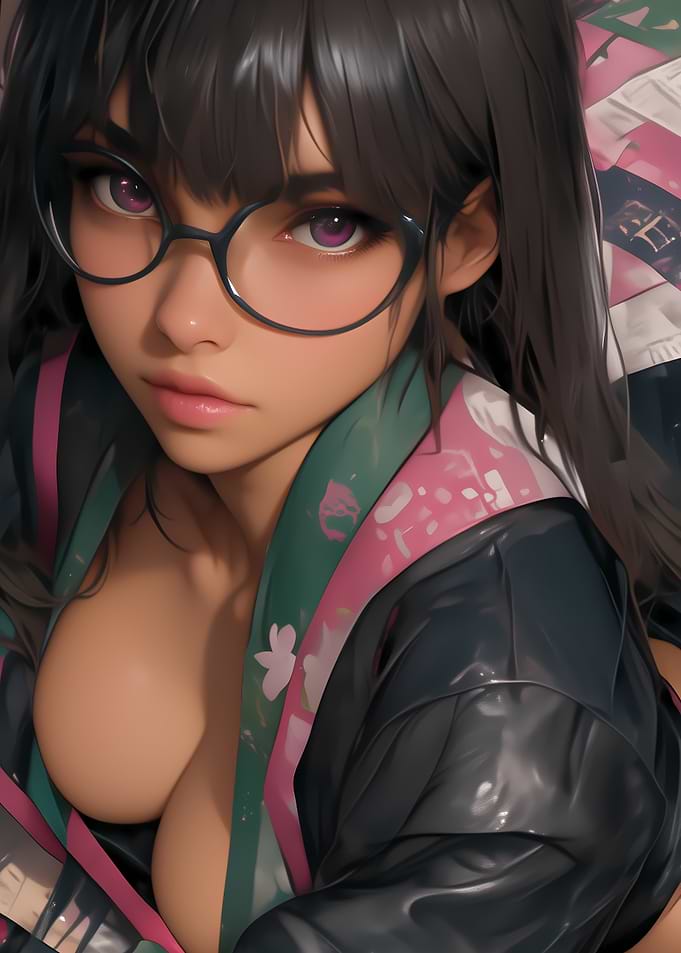 Anime Girl with Glasses and Pink Kimono