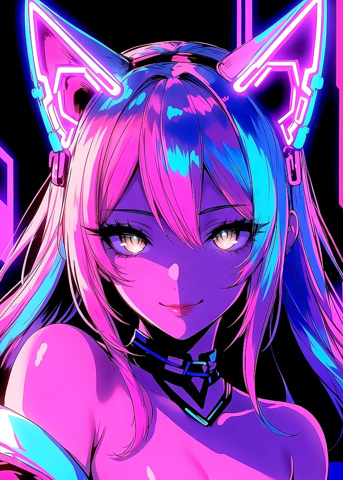 Anime Neon Cat Girl Portrait